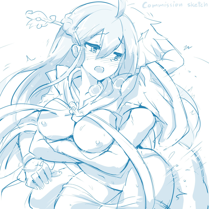 1girl absurdres ahoge ara_han blush braid breasts breasts_outside clothed_sex elsword hair_ornament hairpin highres nipples sakra_devanam_(elsword) sex sketch sollyz tears