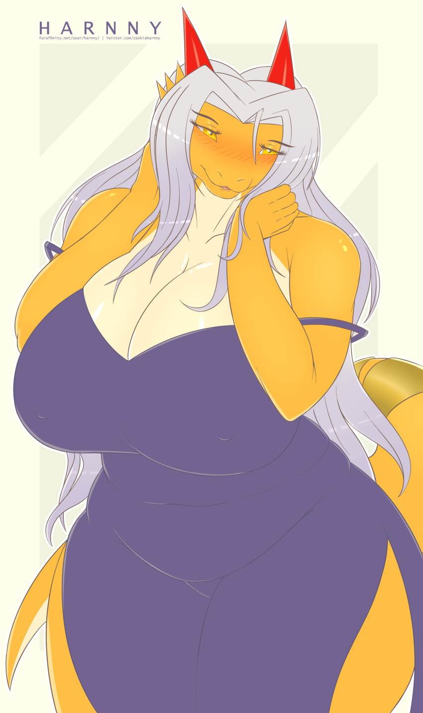 absurd_res aisyah_zaskia_harnny anthro big_breasts blush breasts clothed clothing curvaceous dragon female harnny hi_res huge_breasts mature_female nipple_outline slightly_chubby solo thick_thighs