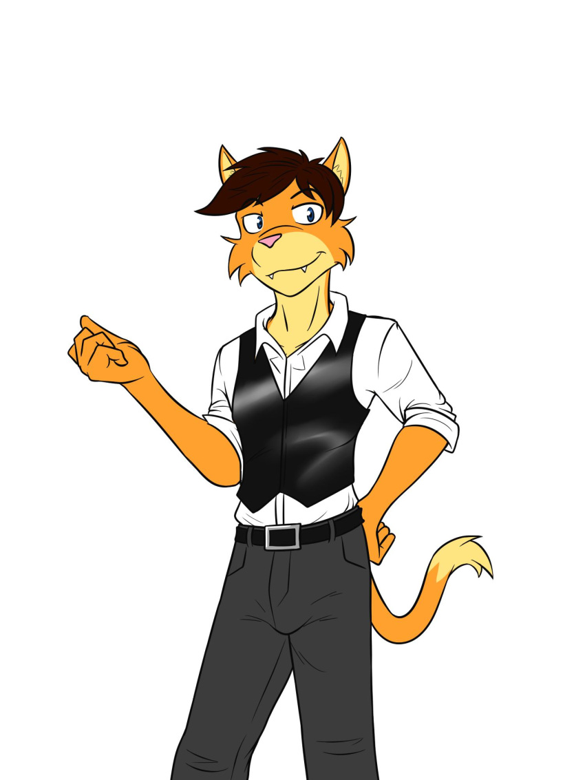 anthro clothed clothing dignity_or_debt domestic_cat felid feline felis formal_clothing fully_clothed fuze hi_res male mammal simple_background solo waistcoat white_background