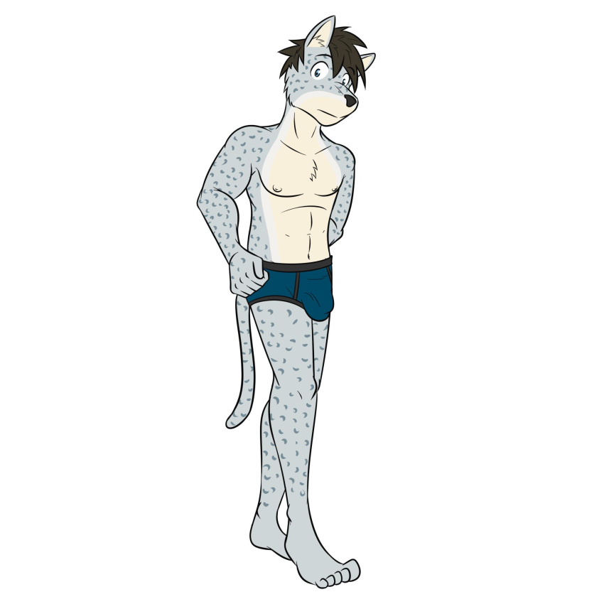 1:1 abs anthro briefs bulge clothed clothing felid fuze hi_res male mammal navel nipples pantherine simple_background snow_leopard solo topless underwear viktor_(fuze) white_background