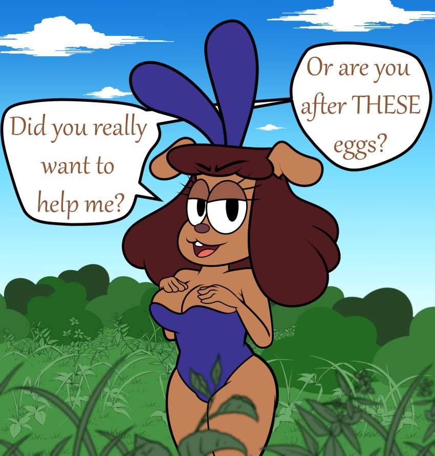 anthro bunny_costume canid canine canis carla_(ok_k.o.!_lbh) cartoon_network costume domestic_dog easter female hi_res holidays mammal marcodile ok_k.o.!_let's_be_heroes outside solo