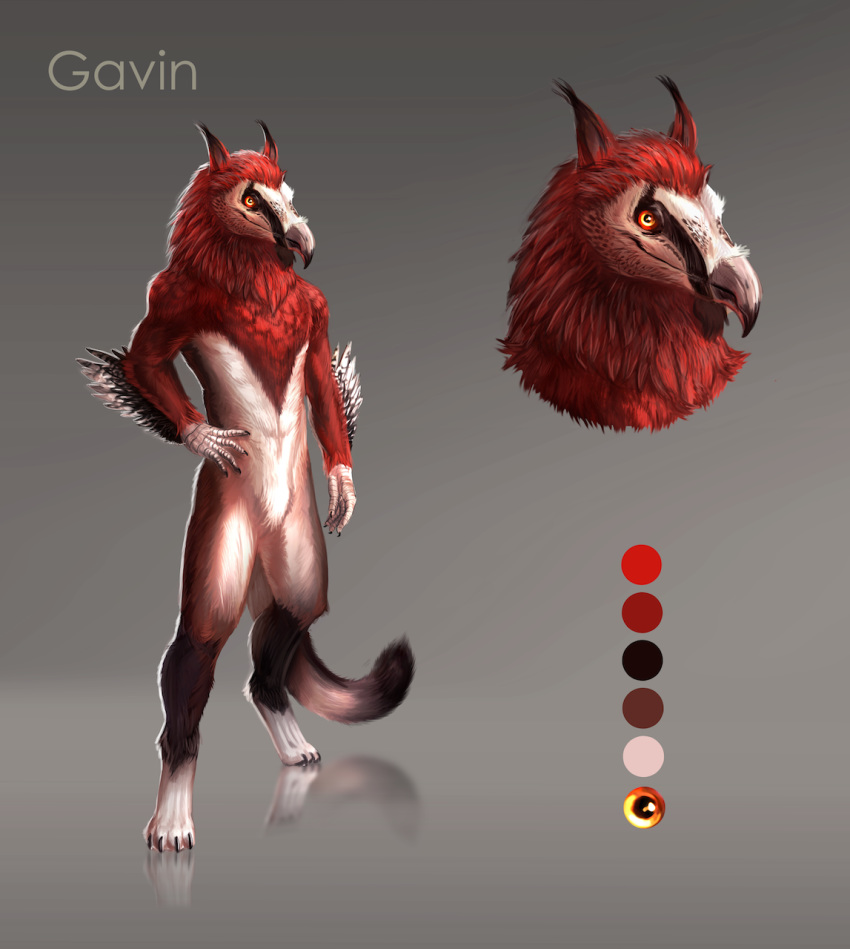 2018 accipitrid accipitriform anthro avian bearded_vulture bird canid canine digitigrade feathers fur gavin_stien hi_res hybrid juden long_tail male mammal nude old_world_vulture smile solo standing vulture