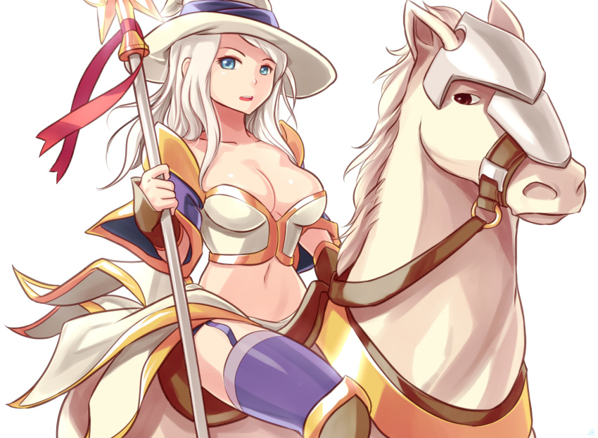 1girl blue_eyes breasts character_request collarbone defense_of_the_ancients dota_2 genderswap horse long_hair looking_at_viewer open_clothes open_mouth sieyarelow tagme white_background white_hair