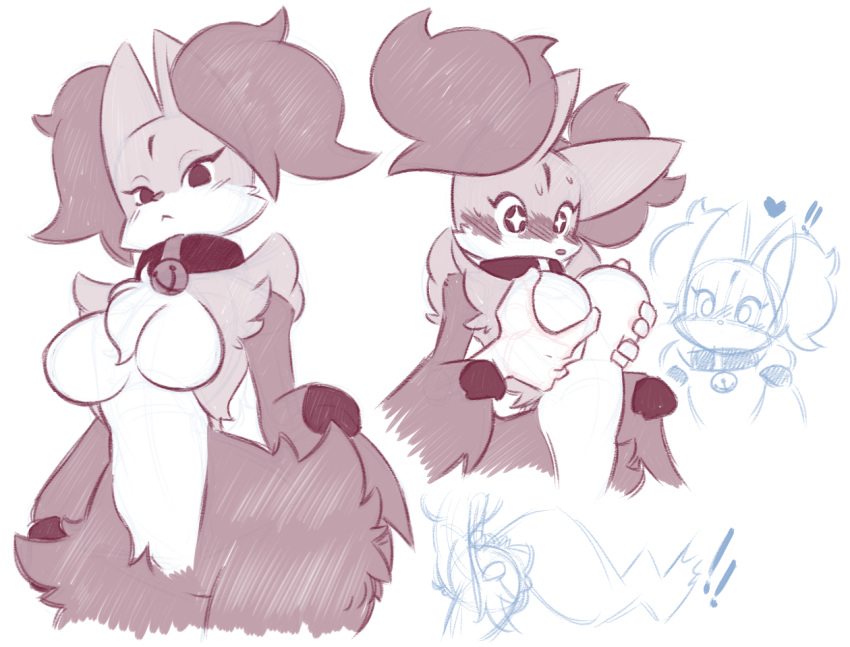 ! &lt;3 anthro bell blush breast_fondling breast_grab breasts butt canid canine collar delphox disembodied_hand dorian-bc ear_tuft featureless_breasts featureless_crotch female fondling half-closed_eyes half-length_portrait hand_on_breast hip_tuft mammal monochrome nintendo nude pok&eacute;mon pok&eacute;mon_(species) portrait shoulder_tuft simple_background sketch sweat sweatdrop three-quarter_portrait tuft video_games white_background wide_hips