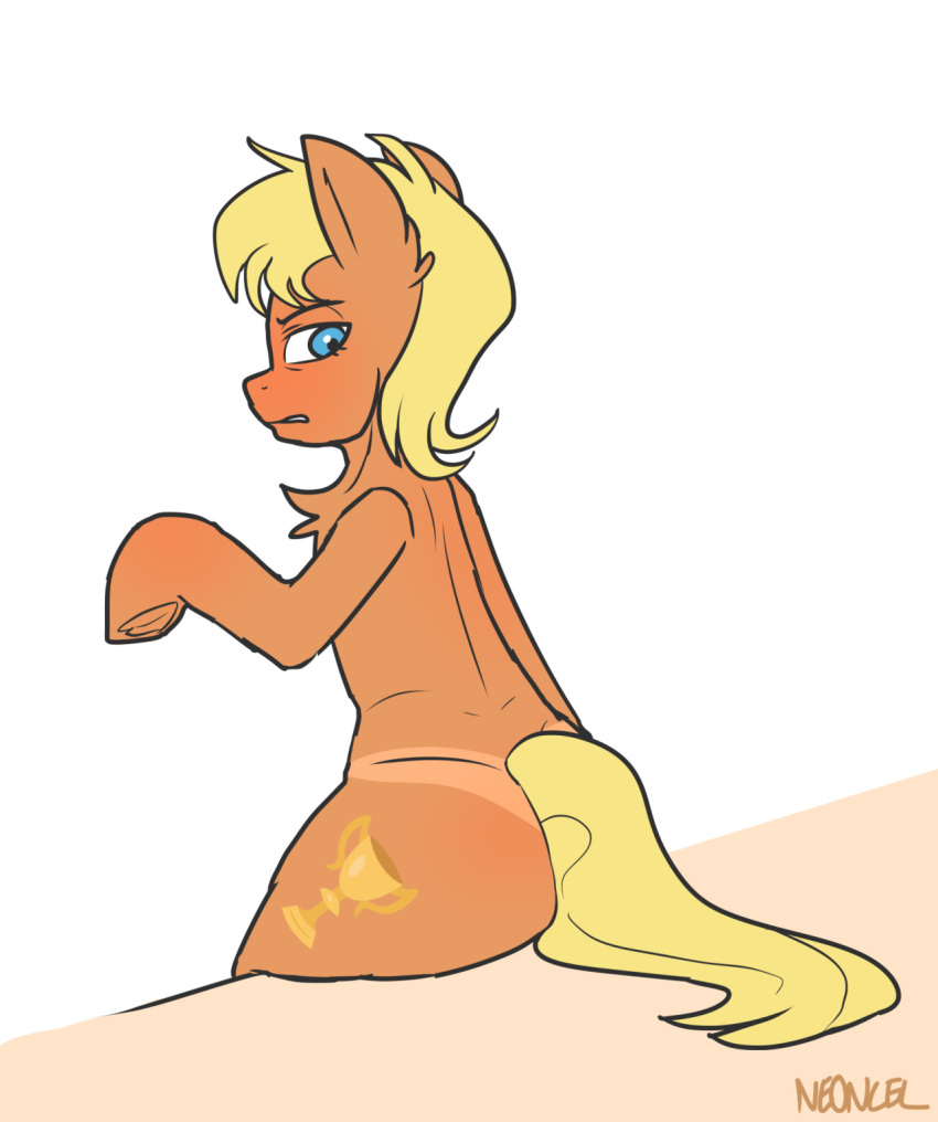 blush butt female feral friendship_is_magic hi_res looking_back ms._harshwhinny_(mlp) my_little_pony neoncel sitting solo suntan tan_line