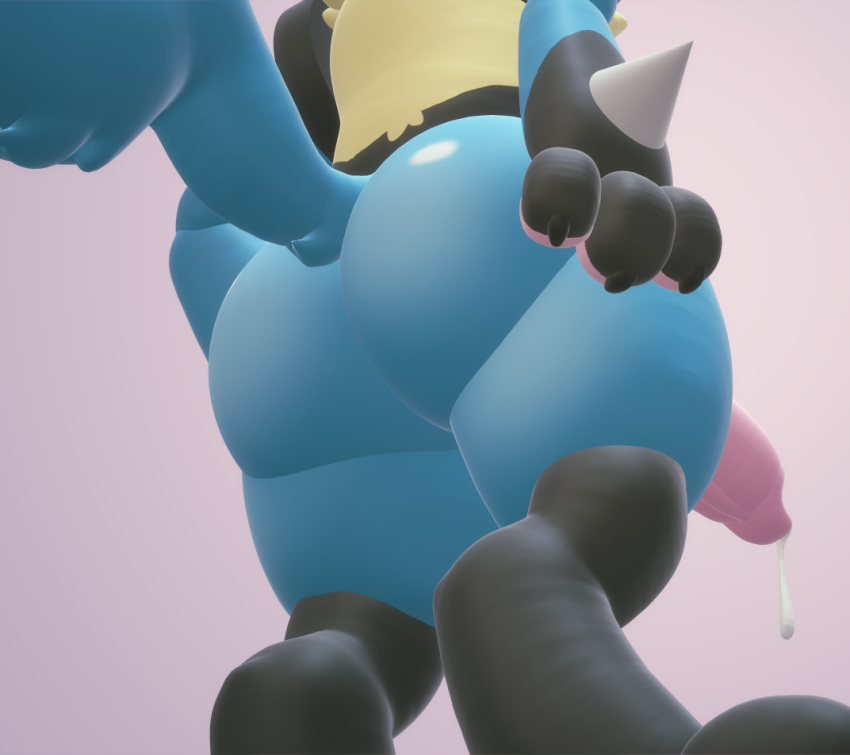 2019 3_fingers 3d_(artwork) animal_genitalia animal_penis anthro backsash blue_fur butt canid canine claws digital_media_(artwork) erection fur hair lucario male mammal nintendo penis pok&eacute;mon pok&eacute;mon_(species) solo standing video_games