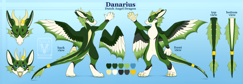 2019 anthro blue_eyes digital_media_(artwork) digitigrade dragon hi_res male minerea model_sheet open_mouth solo teeth tongue