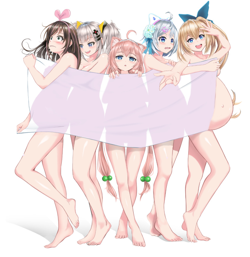 5girls a.i._channel animal_ears crossover dennou_shoujo_youtuber_siro female groping hinata_channel kaguya_luna kizuna_ai long_hair mirai_akari mirai_akari_project multiple_girls nekomimi nekomiya_hinata nude pink_hair pregnant see-through siro_(dennou_shoujo_youtuber_siro) third-party_edit virtual_youtuber