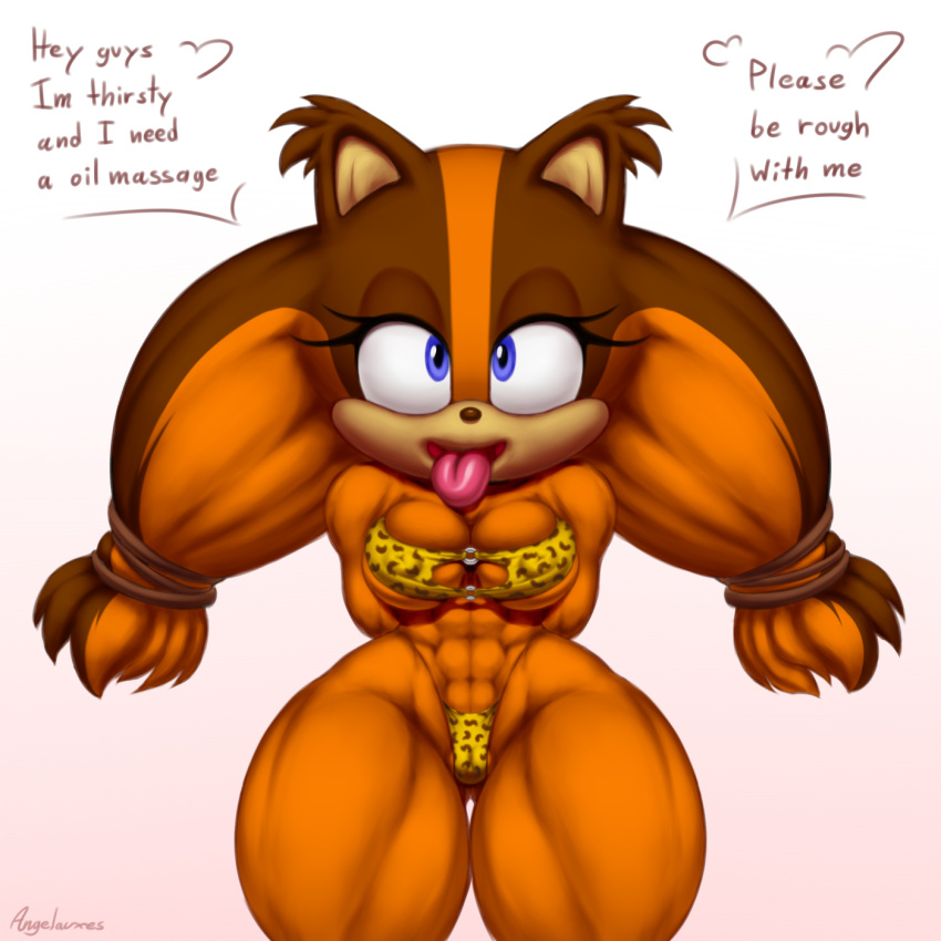 1:1 abs angelauxes anthro badger big_breasts bikini breasts camel_toe clothing dialogue female hi_res looking_at_viewer mammal muscular muscular_female mustelid musteline simple_background solo sonic_(series) sonic_boom sticks_the_jungle_badger swimwear thick_thighs tongue tongue_out white_background wide_hips