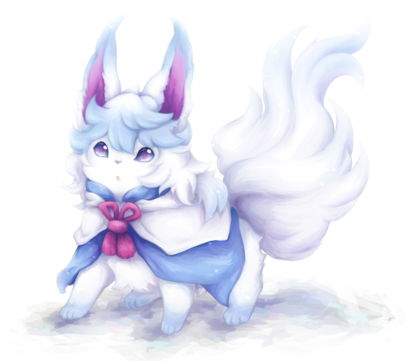 bow_tie breed_of_calamity canid canine cath_palug fate_(series) feral fur hi_res male mammal moyura purple_eyes solo white_fur
