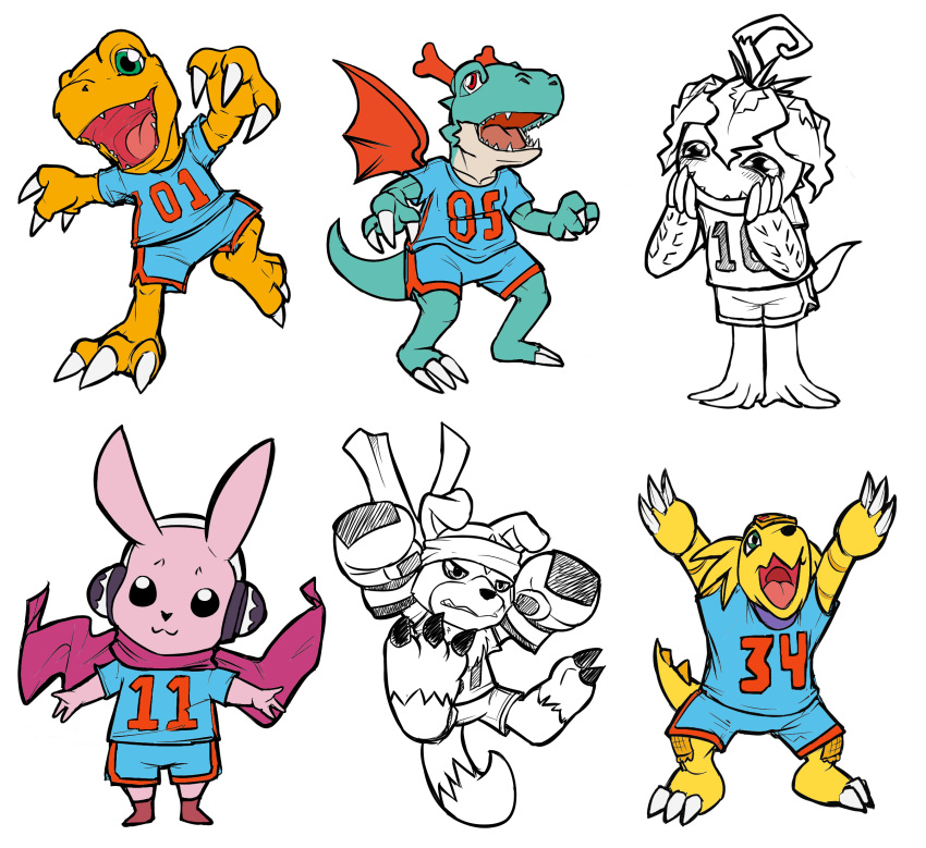 agumon armadillomon bottomwear clothing cutemon digimon digimon_(species) dracomon female football_(disambiguation) gaomon hi_res mabaya male palmon shorts soccer sport uniform