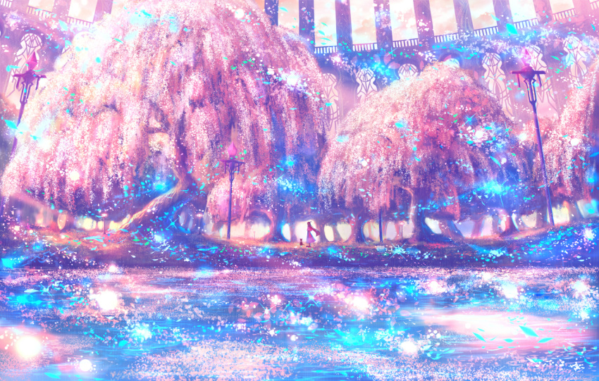 bou_nin cherry_blossoms flowers original scenic tree water