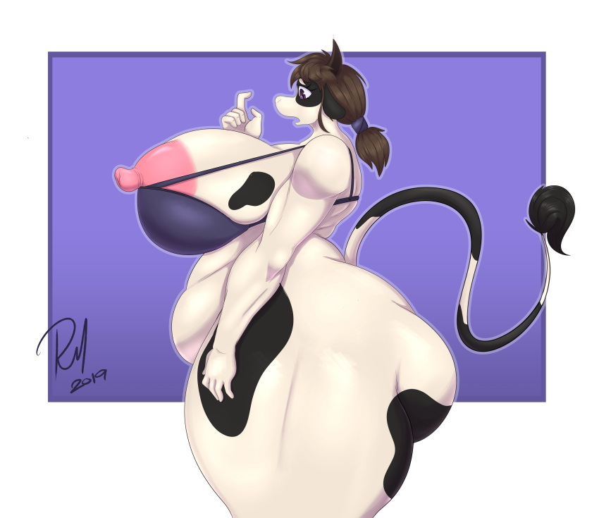 absurd_res big_breasts big_butt bottomless bovid bovine bra breasts butt cattle clothed clothing female hi_res horn huge_breasts huge_butt mammal overweight redmoon83 thick_thighs underwear wide_hips