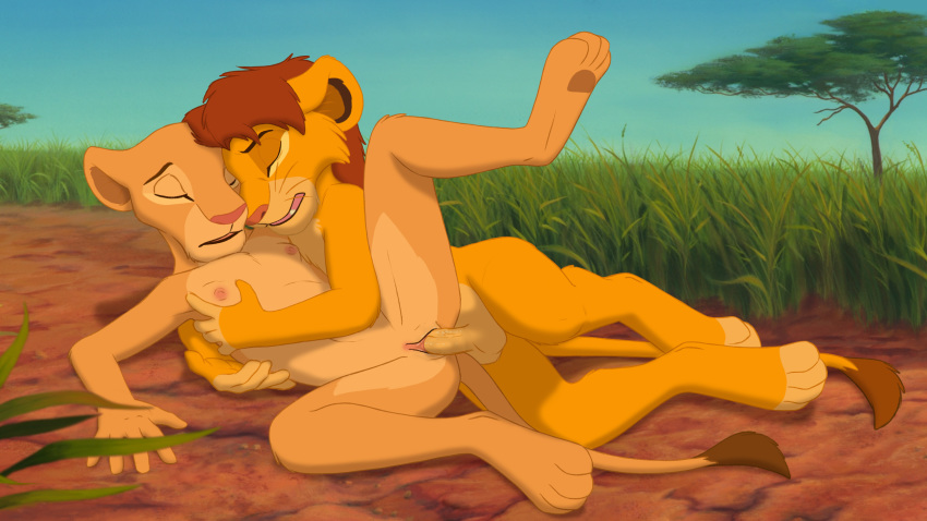 2019 anthro anthrofied breasts cub detailed_background disney eyes_closed felid female female_penetrated from_behind_position fur grass hi_res hug humanoid_penis lion lying male male/female male_penetrating mammal multicolored_fur nala nipples on_side one_leg_up orange_fur outside pantherine penetration penis pussy pussy_juice raised_leg savanna sex simba spread_legs spreading tan_fur teenager the_giant_hamster the_lion_king tree two_tone_fur vaginal vaginal_penetration young