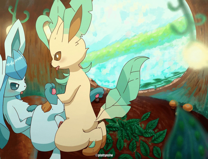 3_toes alternate_version_at_source animated black_nose blue_eyes blue_fur blue_paws blush brown_eyes brown_nose brown_paws clitoris dipstick_ears dithering duo ears_up eeveelution female female_penetrated flora_fauna fungus fur glaceon green_tail kemono leaf leaf_tail leafeon loop male male/female male_penetrating markings multicolored_ears mushroom nintendo pawpads penetration penis pink_pawpads plant plattyneko pok&eacute;mon pok&eacute;mon_(species) pussy pussy_juice snout socks_(marking) tan_fur toes tongue tongue_out tree vaginal vaginal_penetration video_games