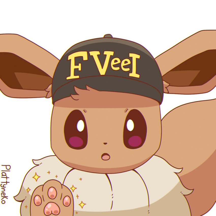 1:1 3_toes ambiguous_gender animated black_nose brown_eyes canid canine chest_tuft clothing eevee fbi fluffy fluffy_tail hat headgear headwear hi_res looking_at_viewer loop mammal nintendo pawpads pink_pawpads plattyneko pok&eacute;mon pok&eacute;mon_(species) simple_background solo toes tongue tuft video_games white_background