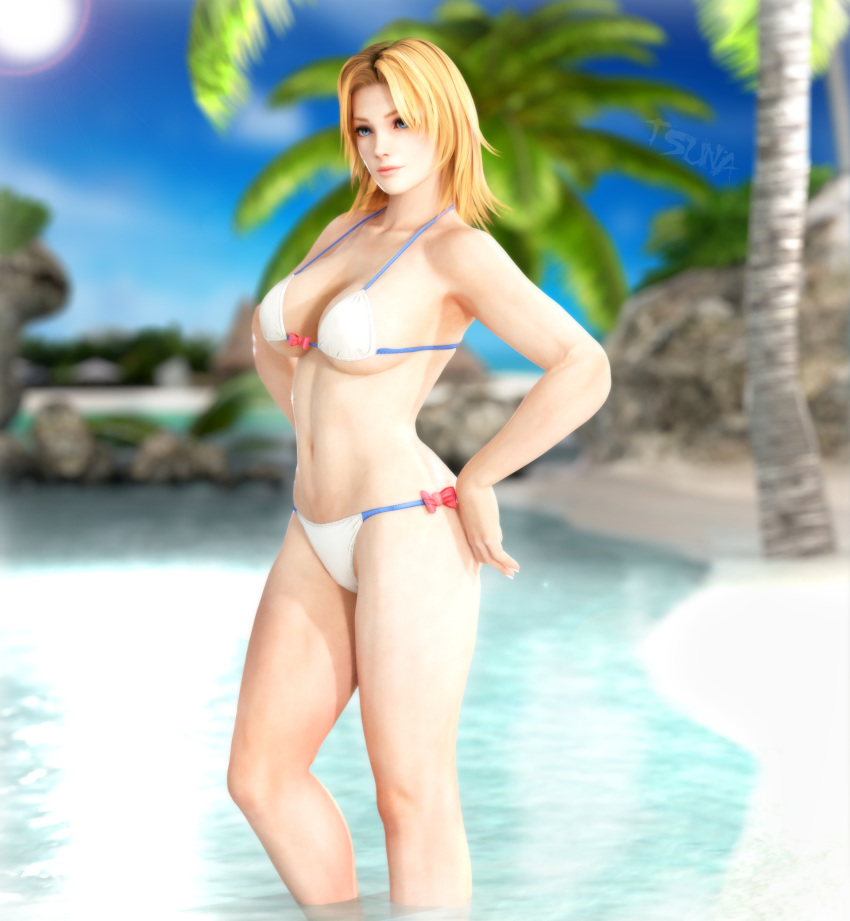 1girl 3d bikini blonde_hair breasts dead_or_alive highres large_breasts solo swimsuit tina_armstrong