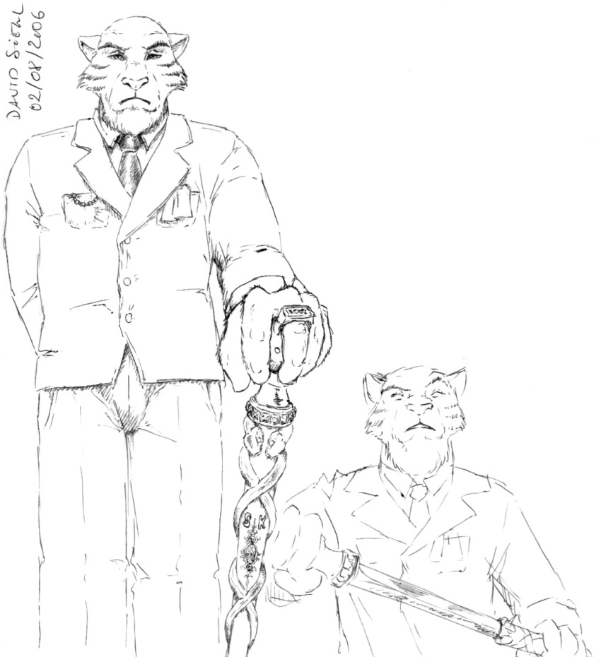 2006 anthro cane clothed clothing david_siegl felid fur hi_res male mammal necktie pantherine shere_kahn solo tiger