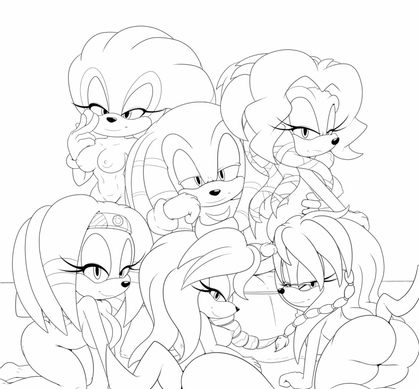 anthro archie_comics bigdon1992 blush breasts digital_media_(artwork) echidna female harem ink julie-su lara-su lien-da male male/female mammal monotreme nude nyuroraxbigdon sega shade_the_echidna smile sonic_(series) tikal_the_echidna video_games