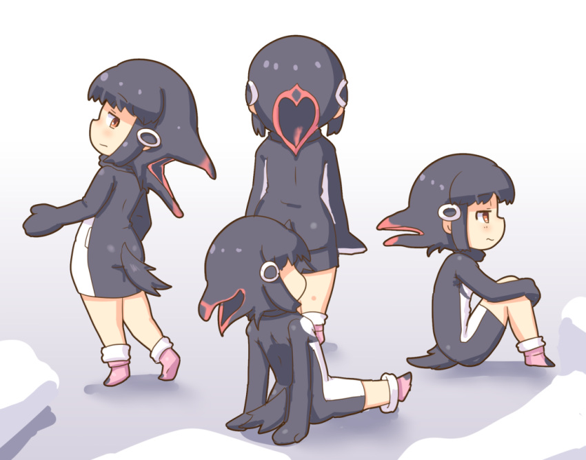 2017 ad&eacute;lie_penguin_(kemono_friends) amber_eyes animal_humanoid arm_support avian avian_humanoid biped black_hair black_tail blush butt clothing digital_drawing_(artwork) digital_media_(artwork) dress feathers female footwear front_view frown group hair hair_accessory half-closed_eyes holding_legs humanoid ice japanese kemono_friends leaning leaning_back legwear light light_skin lighting looking_back mittens multicolored_hair penguin_humanoid pink_hair rear_view shadow shoes side_view simple_background sitting socks square_crossover standing tail_feathers tan_skin two_tone_hair vita_minmi white_background