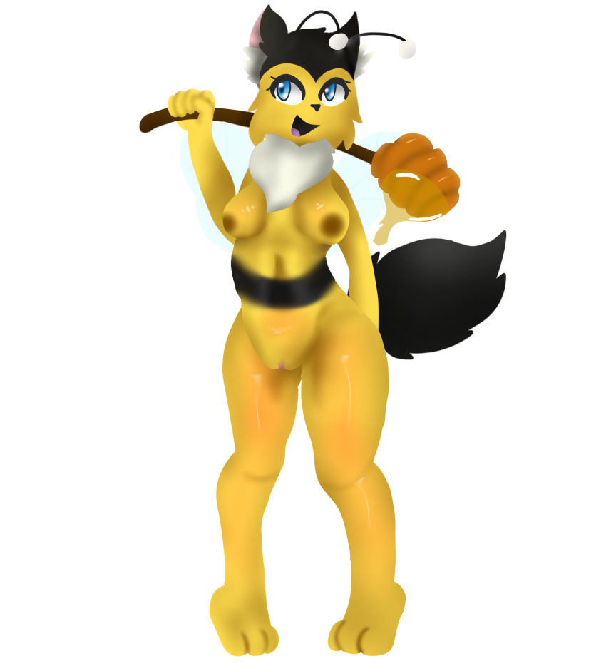 anthro arthropod bee breasts castle_cats felid feline female hi_res honey hymenopteran insect kiwizerf mammal nude pussy ren&eacute;e tongue