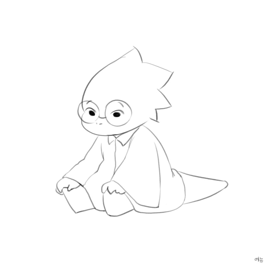 1:1 alphys animated anthro cub eyewear female glasses hi_res lab_coat lizard loop monochrome reptile scalie simple_background sitting solo undertale video_games white_background young yuyeon-kim
