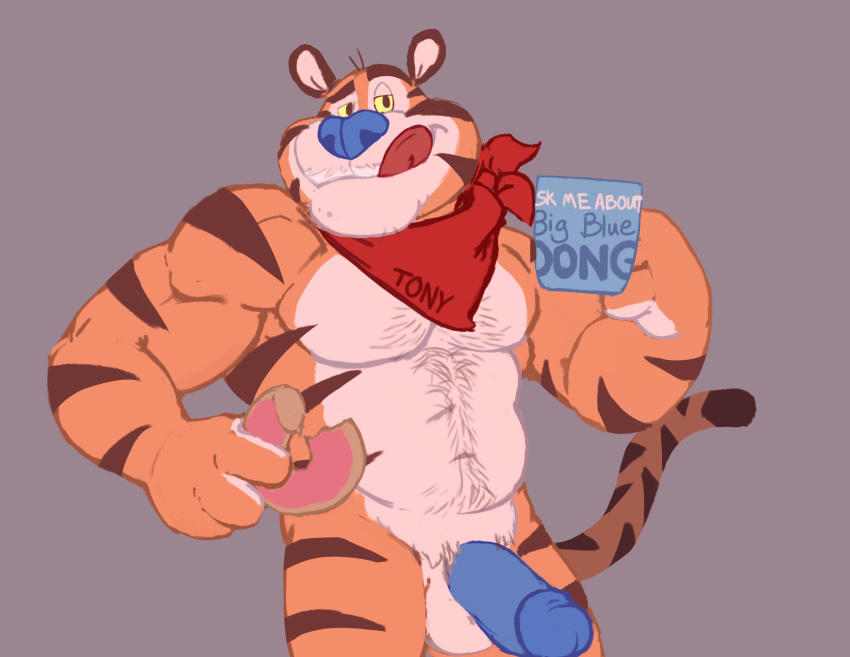 2019 absurd_res anthro balls blue_nose felid frosted_flakes hi_res humanoid_penis kellogg's male mammal mascot muscular muscular_male nude pantherine pecs penis solo spectral-bat stripes tiger tony_the_tiger