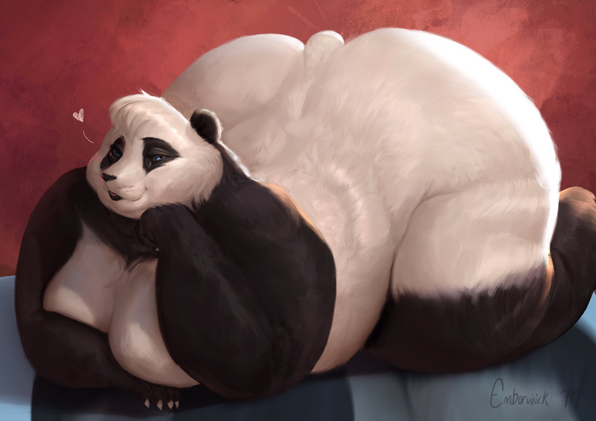 &lt;3 2019 anthro bedroom_eyes big_breasts big_butt black_fur blue_eyes breasts butt claws emberwick female fur giant_panda gillpanda_(character) half-closed_eyes hi_res huge_butt looking_at_viewer mammal nude overweight overweight_female seductive signature solo thick_thighs ursid voluptuous white_fur wide_hips