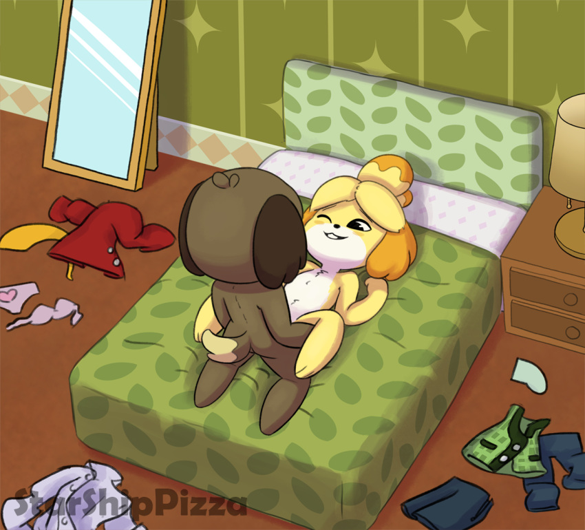 animal_crossing bed bedroom brother brother_and_sister canid canine canis clothing digby_(animal_crossing) domestic_dog duo female fur incest inside isabelle_(animal_crossing) male male/female mammal nintendo nude penetration sex shih_tzu sibling sister smile starshippizza toy_dog video_games yellow_fur