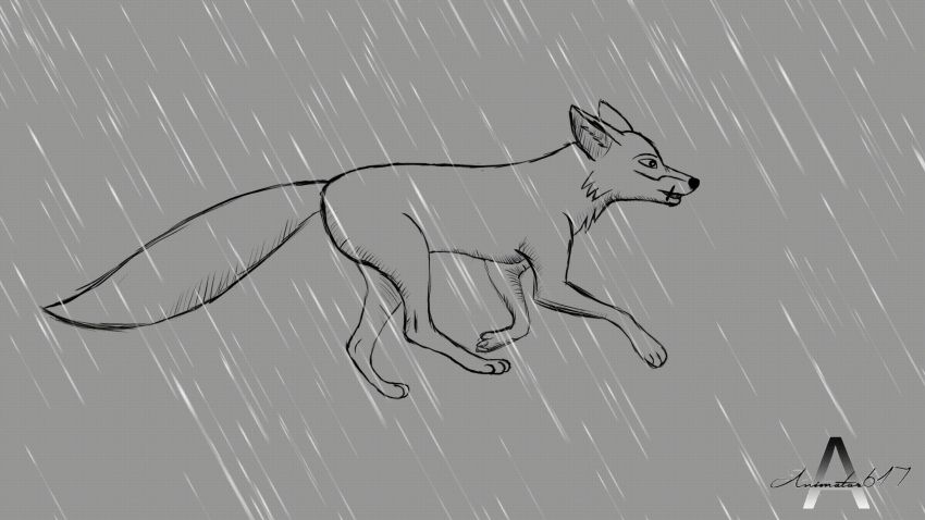 16:9 absurd_res animated animator617 canid canine dark fox hi_res mammal raining running