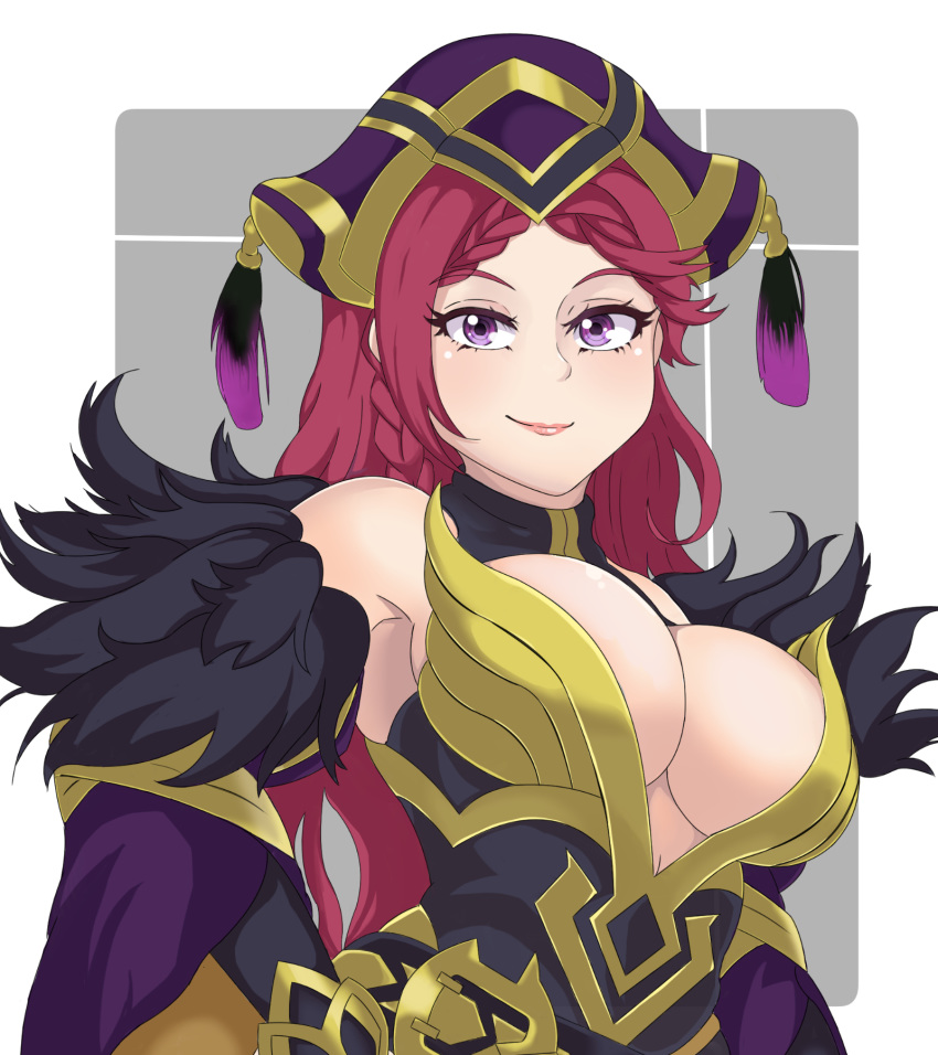 1girl breasts cleavage fire_emblem fire_emblem_heroes highres large_breasts loki_(fire_emblem_heroes) long_hair nintendo purple_eyes rexd_hair tagme