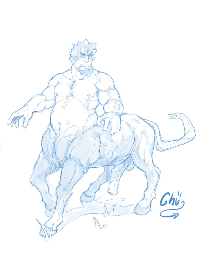 balls beard centaur equid equine equine_taur facial_hair ghuraok hi_res hooves horecock horn humanoid male mammal muscular nipples not_furry penis taur