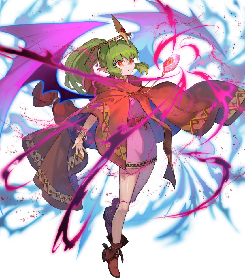 cape chiki dress fire_emblem fire_emblem:_monshou_no_nazo fire_emblem_heroes full_body green_hair highres jewelry lack long_hair mamkute nintendo official_art pink_dress pointy_ears red_eyes shoes short_dress solo tiara transparent_background