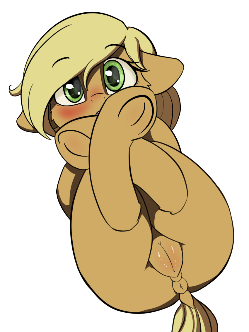 2019 3:4 alcor90 alpha_channel applejack_(mlp) blush dock earth_pony equid equine eyelashes female feral friendship_is_magic hi_res hooves horse looking_at_viewer mammal my_little_pony pony pussy simple_background solo transparent_background underhoof