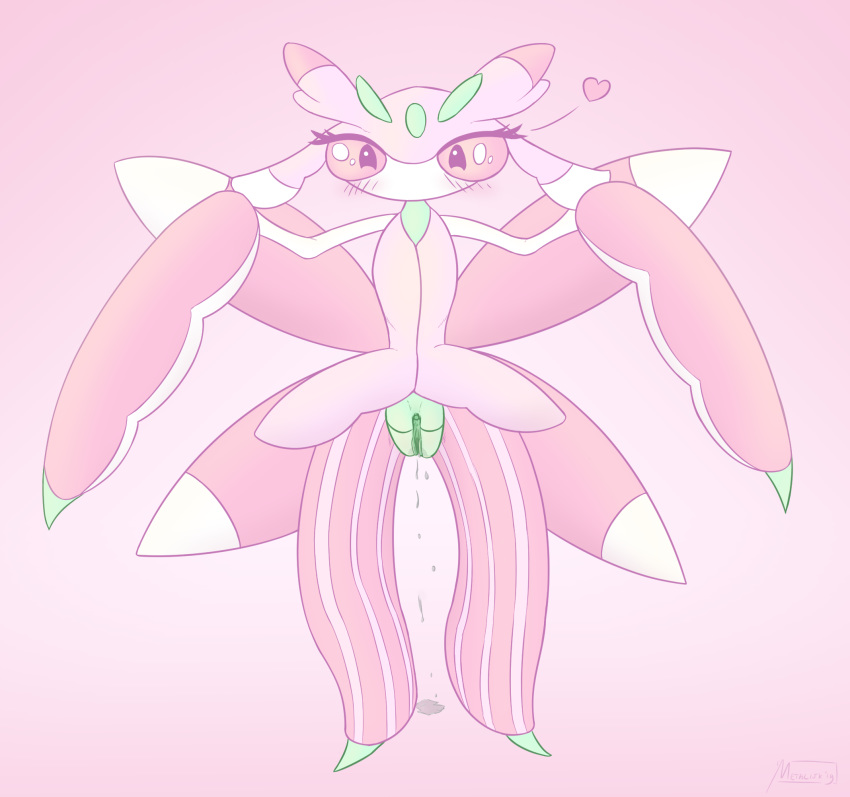 &lt;3 2019 arthropod blush clitoris digital_media_(artwork) dripping female flat_chested green_pussy hi_res insect looking_at_viewer lurantis metalisk nintendo pink_body pinup plump_labia pok&eacute;mon pok&eacute;mon_(species) pose pussy pussy_juice simple_background solo standing video_games