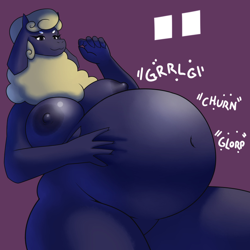 1:1 absurd_res belly big_belly big_breasts bovid breasts caprine digestion female_pred hi_res looking_down mammal misterhinotori nipples nude oral_vore sheep sheep_witch stomach_noises thick_thighs vore