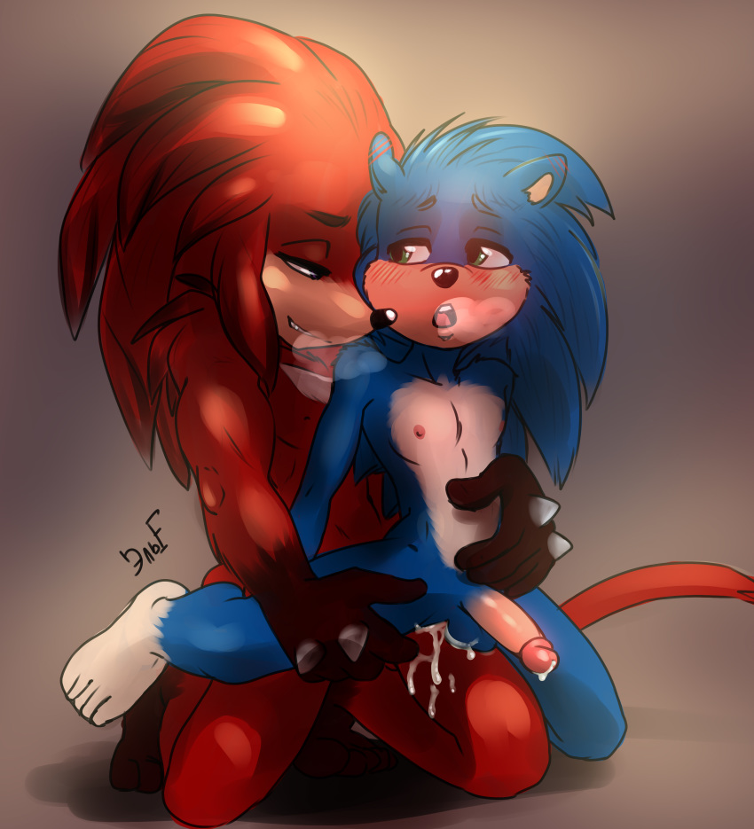 absurd_res anthro balls duo echidna eulipotyphlan hedgehog hi_res knuckles_the_echidna krazyelf male male/male mammal monotreme penis sonic_(series) sonic_the_hedgehog