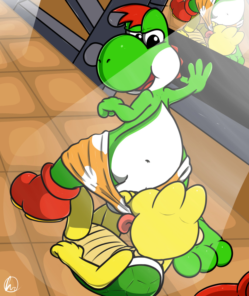 balls butt clothing contimplatininspiratio digital_media_(artwork) dinosaur hi_res koopa koopa_troopa male mario_bros nintendo nude paper_mario penis reptile scalie the_great_gonzales_jr ttyd turtle undressing video_games yoshi