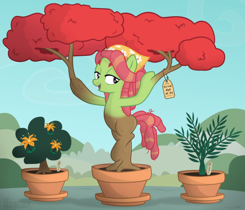 dreadlocks equid equine female friendship_is_magic hi_res horse icaron mammal my_little_pony plant pony pose potted_plant pottery purple_eyes solo tree tree_hugger_(mlp)