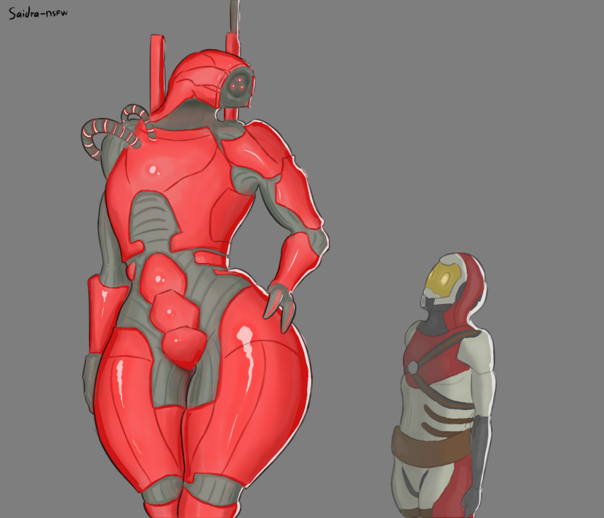 7:6 alien duo female geth geth_prime hi_res humanoid larger_female machine male mass_effect quarian robot saidra size_difference smaller_male video_games