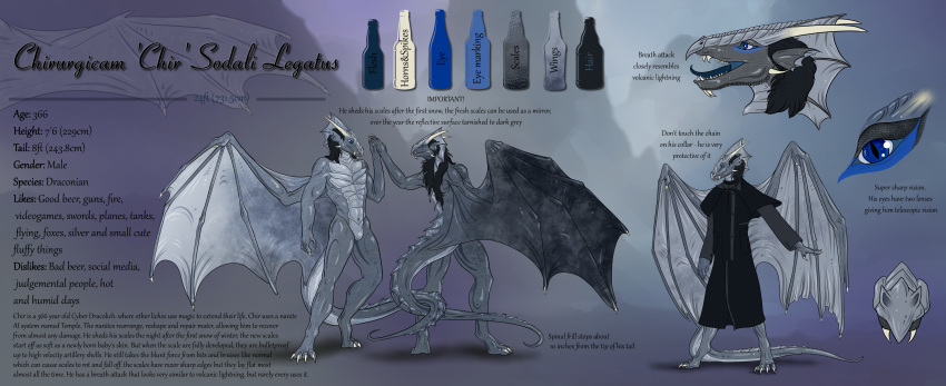 2019 absurd_res anthro black_hair digital_media_(artwork) dragon english_text hair hi_res male membranous_wings model_sheet natoli solo standing text wings
