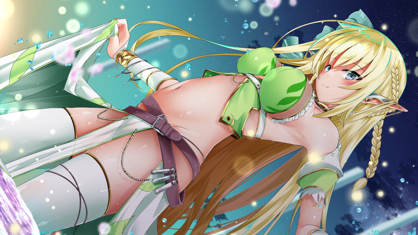 bikini_top pointy_ears shirosuzu thighhighs wet