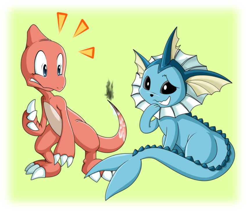 2008 anthro charmeleon claws eeveelution mammal nervous nintendo oops pok&eacute;mon pok&eacute;mon_(species) puretails scalie smoke startled vaporeon video_games water