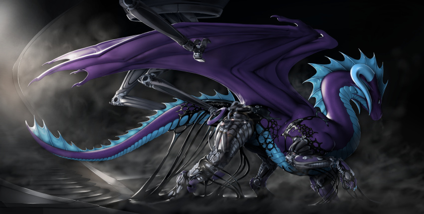 2019 blue_eyes claws digital_media_(artwork) dragon feral hi_res horn membranous_wings rakisha scalie solo spines standing western_dragon wings