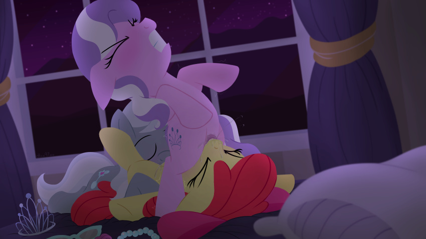 16:9 2019 4k absurd_res apple_bloom_(mlp) bed clenched_teeth cunnilingus curtains cutie_mark diamond_tiara_(mlp) dtcx97 dutch_angle earth_pony ejaculation equid equine eyes_closed facesitting female female/female feral feral_on_feral friendship_is_magic group group_sex hair hi_res hooves horse inside jewelry lying male mammal messy multicolored_hair my_little_pony necklace night on_back on_bed on_side oral orgasm pillow pony pussy_ejaculation pussy_juice red_hair sex silver_spoon_(mlp) spread_legs spreading teeth vaginal young