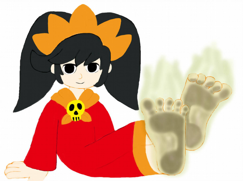 ardorable ashley_(warioware) bare_legs barefoot black_eyes black_hair cute dirty_feet feet foot_fetish highres legs_crossed looking_at_viewer nintendo sitting smelly_feet smile soles solo stinky_feet tobymcdee toes twintails warioware white_background