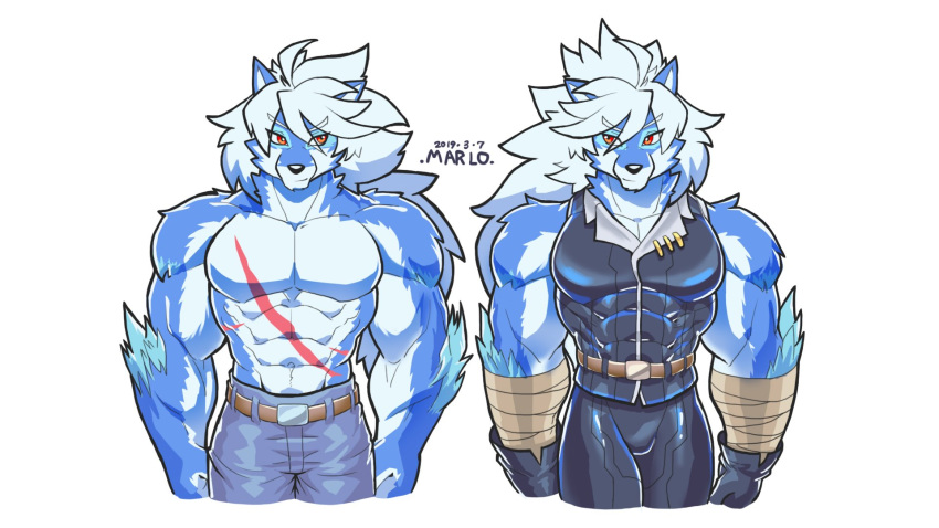 2019 abs anthro biceps canid canine canis cheong_hwan clothing digital_media_(artwork) male mammal muscular muscular_male scar wolf wolfmalro