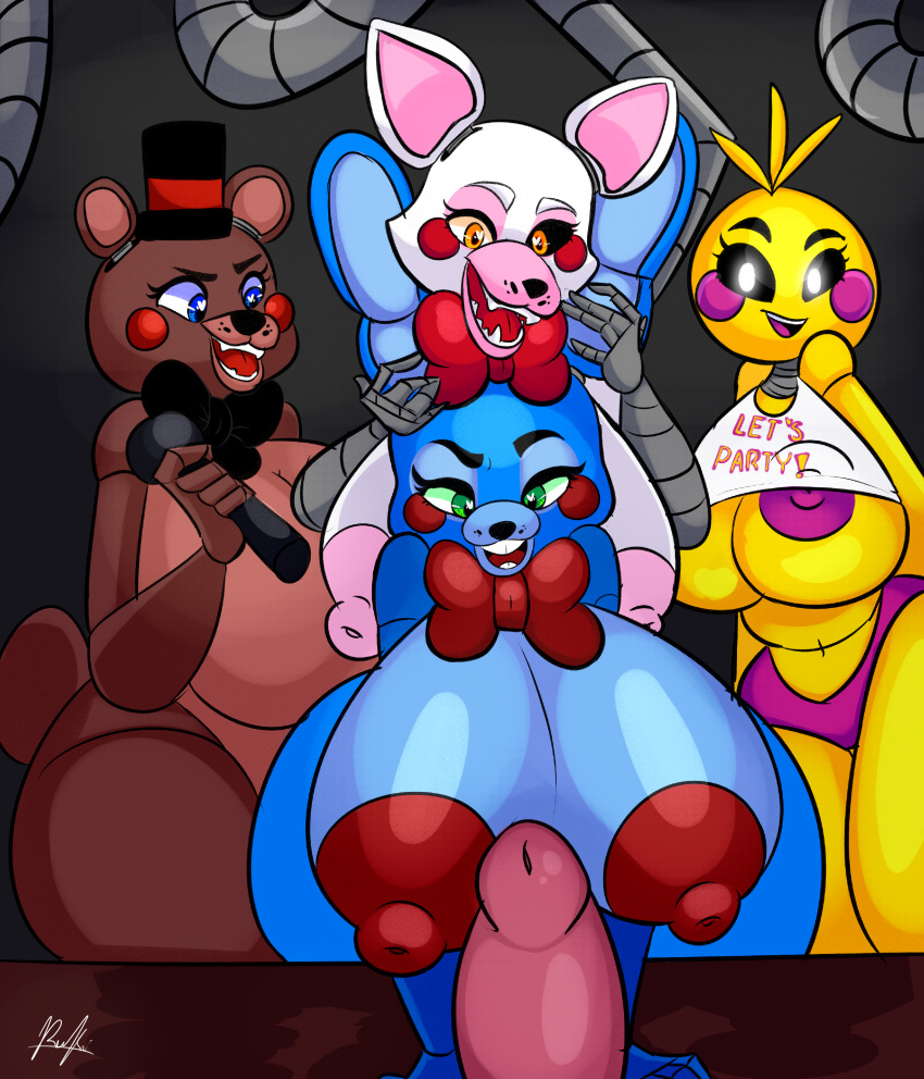 &lt;3 &lt;3_eyes 2019 6:7 absurd_res animatronic anthro areola avian big_breasts bird blue_eyes breasts canid canine chicken female five_nights_at_freddy's five_nights_at_freddy's_2 fox galliform gallus_(genus) green_eyes group hi_res intersex lagomorph leporid looking_at_penis machine male mammal mangle_(fnaf) nic-m-lyc nipples nude penis phasianid rabbit robot text thick_thighs toy_bonnie_(fnaf) toy_chica_(fnaf) toy_freddy_(fnaf) ursid video_games
