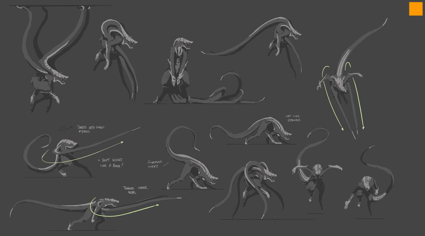 4_tails 9:5 alien ambiguous_gender darren_bartley fight grey_background hi_res khanivore monster monstser multiple_poses pose simple_background