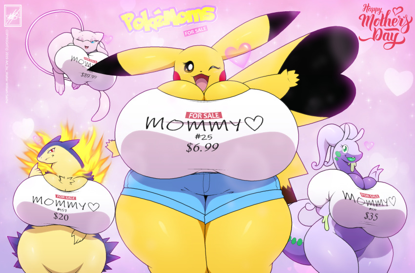 &lt;3 absurd_res big_breasts breasts female goodra groups hi_res legendary_pok&eacute;mon mew nintendo pikachu pok&eacute;mon pok&eacute;mon_(species) pokemon_species text typhlosion video_games walter_sache